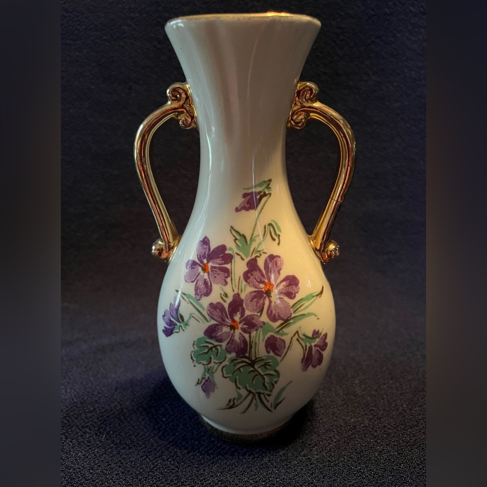 Elegant Floral Vase with Gold Handles